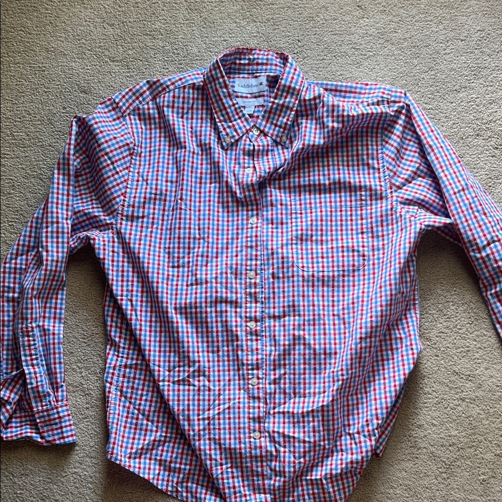 Saddlebred Red and Blue Checkered Button-Down Shirt